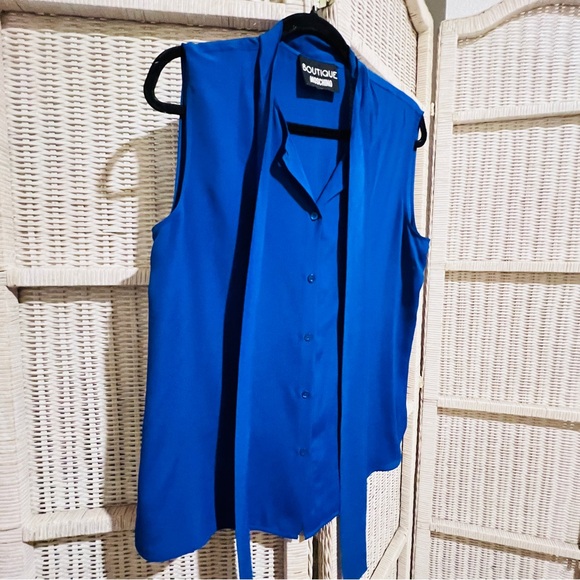 Boutique Moschino Royal Blue Sleeveless Silk Blouse Size 12 - Picture 6 of 12